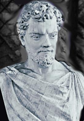Bustul filosofului roman Lucretius, Parco del Pincio, Roma. Sursa Colle Pincio, autor foto Stefano RR, Wikipedia.
